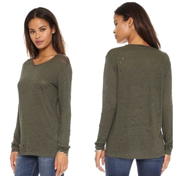 IRO Marvina Linen Distressed Long Sleeve Top Olive Green - Picture 9 of 9